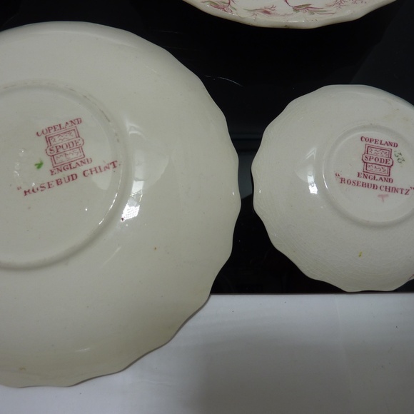 COPELAND Spode Rosebud Chintz 3 Saucer, 1 Spoon Rest - England - Picture 5 of 6